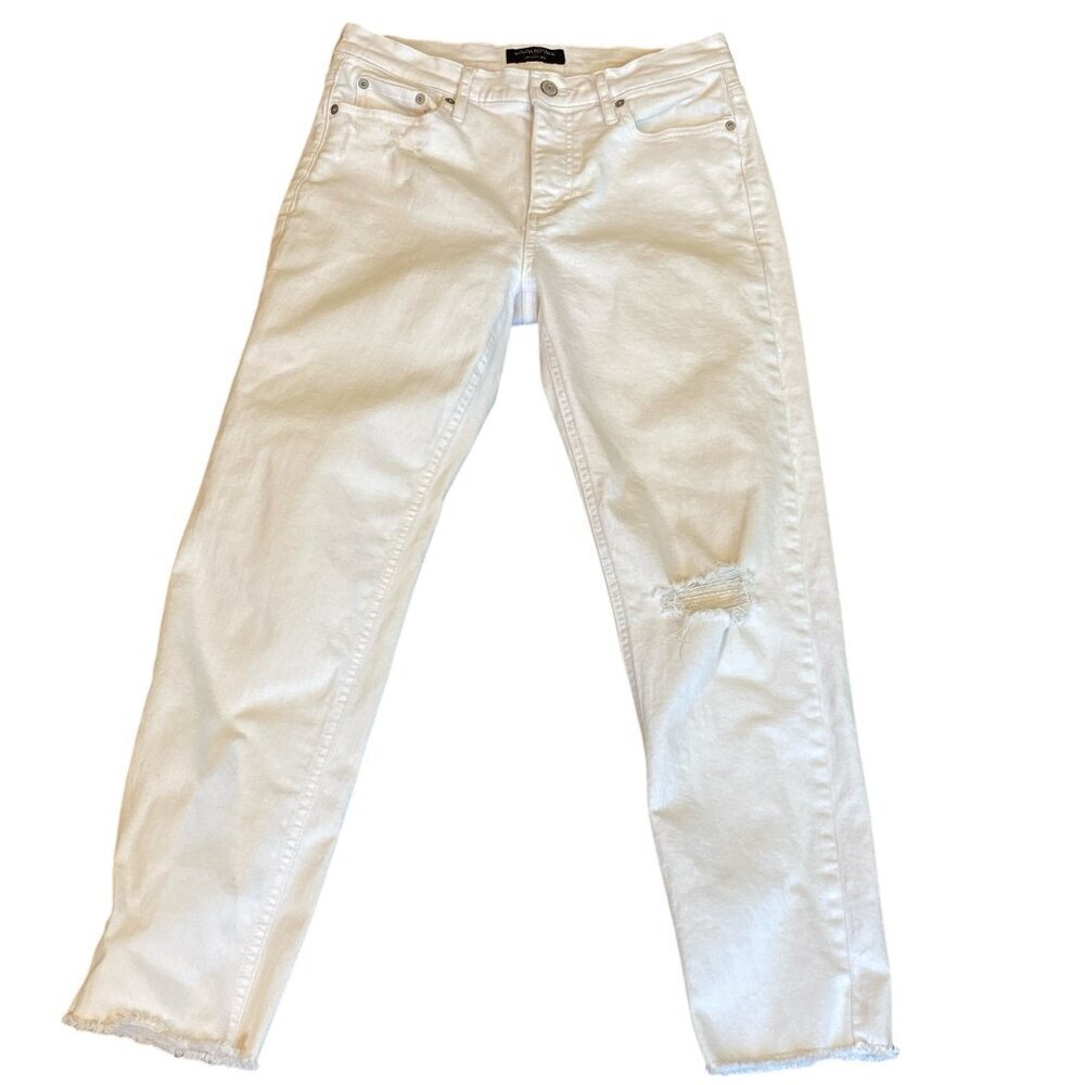 Banana Republic Girlfriend Jeans Slit Knee Fray Sz 27/4‎ White #45R